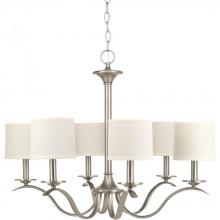 PROGRESS LIGHTING P4739-09 - Inspire Collection Six-Light Brushed Nickel White Linen Shade Traditional Chandelier Light