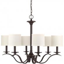 PROGRESS LIGHTING P4739-20 - Inspire Collection Six-Light Antique Bronze White Linen Shade Traditional Chandelier Light