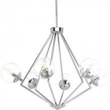 PROGRESS LIGHTING P4756-15 - Mod Collection Six-Light Polished Chrome Clear Glass Mid-Century Modern Chandelier Light