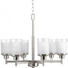 PROGRESS LIGHTING P4758-09 - Alexa Collection Six-Light Brushed Nickel Etched Linen With Clear Edge Glass Modern Chandelier Light