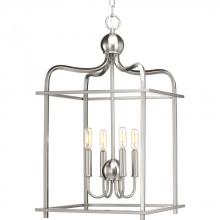 PROGRESS LIGHTING P500036-009 - Assembly Hall Collection Four-Light Brushed Nickel Coastal Pendant Light