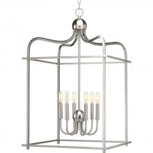 PROGRESS LIGHTING P500037-009 - Assembly Hall Collection Six-Light Brushed Nickel Coastal Pendant Light