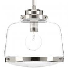 PROGRESS LIGHTING P500061-104 - Judson Collection One-Light Polished Nickel Clear Glass Farmhouse Pendant Light