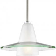 PROGRESS LIGHTING P5011-09 - Modern Pendant One-Light Brushed Nickel Clear and Etched Glass Mini-Pendant Light