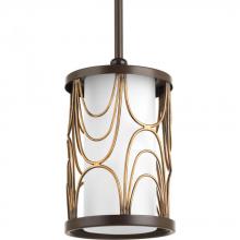 PROGRESS LIGHTING P5082-20 - Cirrine Collection One-Light Antique Bronze Etched White Glass Global Mini-Pendant Light