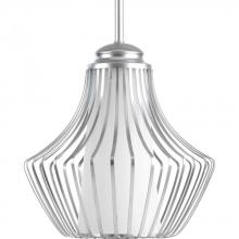 PROGRESS LIGHTING P5324-121 - Finn Collection One-Light Metallic Silver Etched White Glass Global Pendant Light