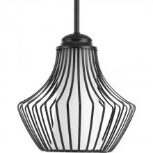 PROGRESS LIGHTING P5324-31 - Finn Collection One-Light Matte Black Etched White Glass Global Pendant Light