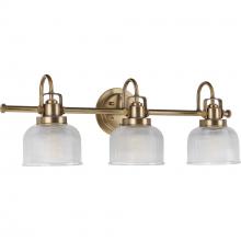 PROGRESS LIGHTING P2992-163 - Archie Collection Three-Light Vintage Brass Clear Double Prismatic Glass Coastal Bath Vanity Light