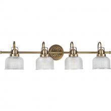 PROGRESS LIGHTING P2997-163 - Archie Collection Four-Light Vintage Brass Clear Double Prismatic Glass Coastal Bath Vanity Light