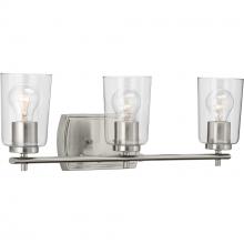 PROGRESS LIGHTING P300156-009 - Adley Collection Three-Light Brushed Nickel Clear Glass New Traditional Bath Vanity Light