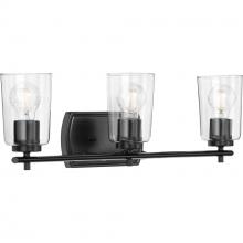 PROGRESS LIGHTING P300156-031 - Adley Collection Three-Light Matte Black Clear Glass New Traditional Bath Vanity Light