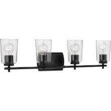 PROGRESS LIGHTING P300157-031 - Adley Collection Four-Light Matte Black Clear Glass New Traditional Bath Vanity Light