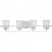 PROGRESS LIGHTING P300256-151 - Bowman Collection Four-Light Cottage White Clear Chiseled Glass Coastal Bath Vanity Light