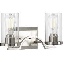 PROGRESS LIGHTING P300257-009 - Lassiter Collection Two-Light Brushed Nickel Clear Glass Modern Bath Vanity Light