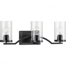 PROGRESS LIGHTING P300258-031 - Lassiter Collection Three-Light Matte Black Clear Glass Modern Bath Vanity Light