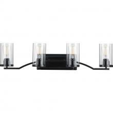 PROGRESS LIGHTING P300259-031 - Lassiter Collection Four-Light Matte Black Clear Glass Modern Bath Vanity Light