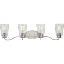 PROGRESS LIGHTING P300264-009 - Durrell Collection Four-Light Brushed Nickel Clear Glass Coastal Bath Vanity Light