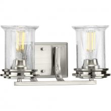 PROGRESS LIGHTING P300273-009 - Winslett Collection Two-Light Brushed Nickel Clear Seeded Glass Coastal Bath Vanity Light