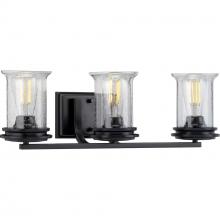 PROGRESS LIGHTING P300274-031 - Winslett Collection Three-Light Matte Black Clear Seeded Glass Coastal Bath Vanity Light
