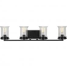 PROGRESS LIGHTING P300275-031 - Winslett Collection Four-Light Matte Black Clear Seeded Glass Coastal Bath Vanity Light