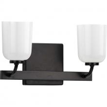 PROGRESS LIGHTING P300281-031 - Moore Collection Two-Light Matte Black White Opal Glass Luxe Bath Vanity Light