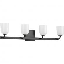 PROGRESS LIGHTING P300283-031 - Moore Collection Four-Light Matte Black White Opal Glass Luxe Bath Vanity Light