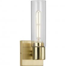 PROGRESS LIGHTING P300299-012 - Clarion Collection One-Light Satin Brass and Clear Glass Modern Style Bath Vanity Wall Light