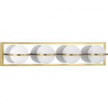 PROGRESS LIGHTING P300313-012-30 - Pearl LED Collection Four-Light Satin Brass and Opal Glass Modern Style Bath Vanity Wall Light