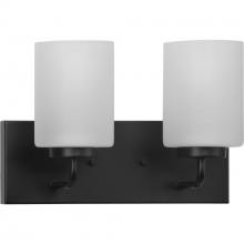 PROGRESS LIGHTING P300328-031 - Merry Collection Two-Light Matte Black and Etched Glass Transitional Style Bath Vanity Wall Light