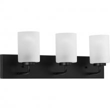 PROGRESS LIGHTING P300329-031 - Merry Collection Three-Light Matte Black and Etched Glass Transitional Style Bath Vanity Wall Light