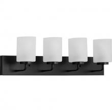 PROGRESS LIGHTING P300330-031 - Merry Collection Four-Light Matte Black and Etched Glass Transitional Style Bath Vanity Wall Light