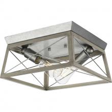 PROGRESS LIGHTING P350039-141 - Briarwood Collection Two-Light Galvanized and Bleached Oak Farmhouse Style Flush Mount Ceiling Light