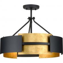 PROGRESS LIGHTING P350203-031 - Lowery Collection Three-Light Textured Black Industrial Luxe Semi-Flush Mount with Distressed Gold L