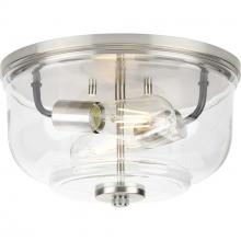 PROGRESS LIGHTING P350205-009 - Rushton Collection Two-Light Brushed Nickel and Clear Glass Industrial Style Flush Mount Ceiling Lig