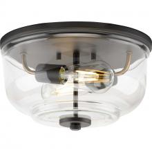 PROGRESS LIGHTING P350205-143 - Rushton Collection Two-Light Graphite and Clear Glass Industrial Style Flush Mount Ceiling Light