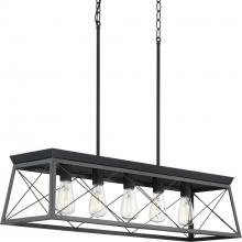 PROGRESS LIGHTING P400048-031 - Briarwood Collection Five-Light Textured and Cerused Black Farmhouse Style Linear Island Chandelier