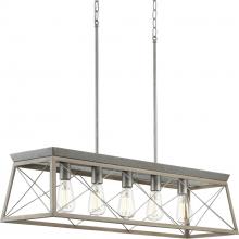 PROGRESS LIGHTING P400048-141 - Briarwood Collection Five-Light Galvanized and Bleached Oak Farmhouse Style Linear Island Chandelier