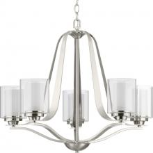 PROGRESS LIGHTING P400095-009 - Kene Collection Five-Light Brushed Nickel Clear Glass Craftsman Chandelier Light