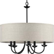 PROGRESS LIGHTING P400193-031 - Drum Shade Collection Five-Light Matte Black Harvest Linen Shade Farmhouse Chandelier Light