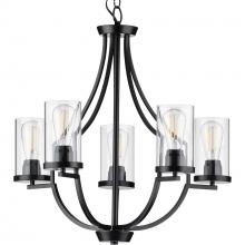 PROGRESS LIGHTING P400197-031 - Lassiter Collection Five-Light Matte Black Clear Glass Modern Chandelier Light