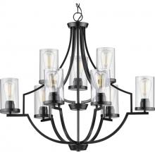 PROGRESS LIGHTING P400198-031 - Lassiter Collection Nine-Light Matte Black Clear Glass Modern Chandelier Light