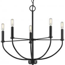 PROGRESS LIGHTING P400202-031 - Leyden Collection Five-Light Matte Black Farmhouse Style Chandelier