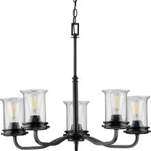 PROGRESS LIGHTING P400206-031 - Winslett Collection Five-Light Matte Black Clear Seeded Glass Coastal Chandelier Light