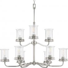 PROGRESS LIGHTING P400208-009 - Winslett Collection Nine-Light Brushed Nickel Clear Seeded Glass Coastal Chandelier Light