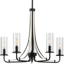 PROGRESS LIGHTING P400209-031 - Riley Collection Five-Light Matte Black Clear Glass New Traditional Chandelier Light