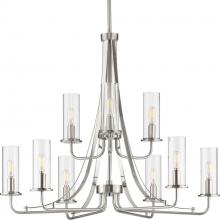 PROGRESS LIGHTING P400210-009 - Riley Collection Nine-Light Brushed Nickel Clear Glass New Traditional Chandelier Light