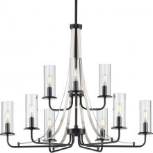 PROGRESS LIGHTING P400210-031 - Riley Collection Nine-Light Matte Black Clear Glass New Traditional Chandelier Light