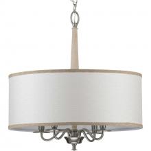 PROGRESS LIGHTING P400218-009 - Durrell Collection Four-Light Brushed Nickel Sailcloth Linen Fabric Shade Coastal Chandelier Light