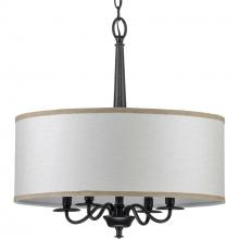 PROGRESS LIGHTING P400218-031 - Durrell Collection Four-Light Matte Black Sailcloth Linen Fabric Shade Coastal Chandelier Light