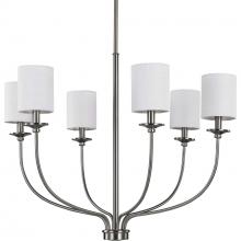 PROGRESS LIGHTING P400227-009 - Bonita Collection Six-Light Brushed Nickel White Linen Fabric Shade Luxe Chandelier Light